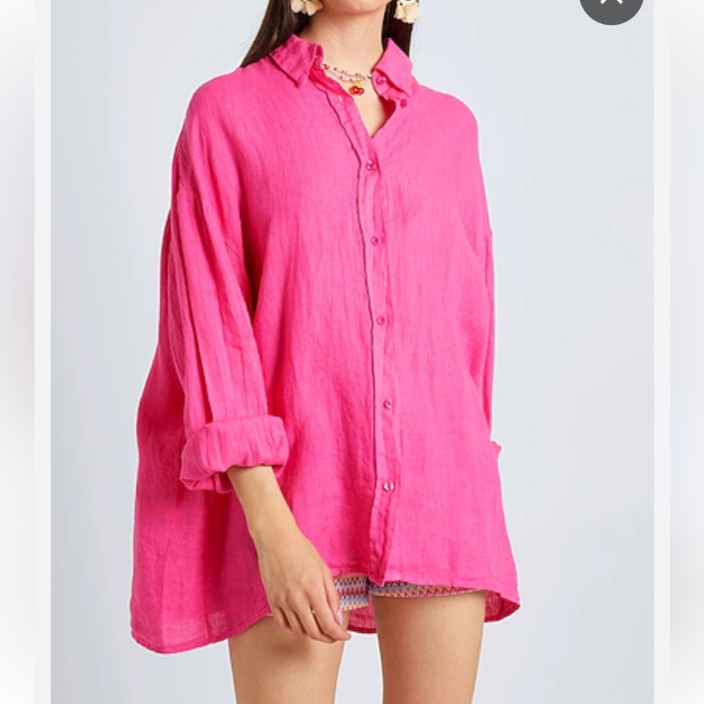 Wishlist apparel 💗💓🩷 magenta Pink Oversized button down long sleeve Shirt NWOT